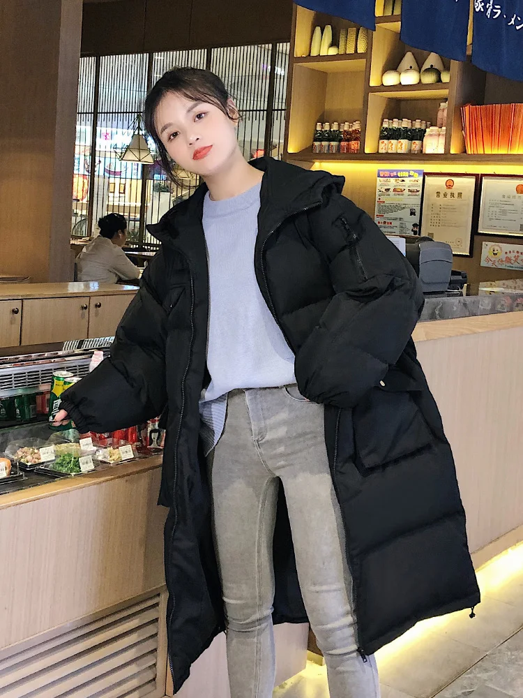 Winter Warm Cotton Jacket White 2022 New Women Thick Down Padded Jacket Korean Loose Mid-length Hooded Black Plus Size Overcoat