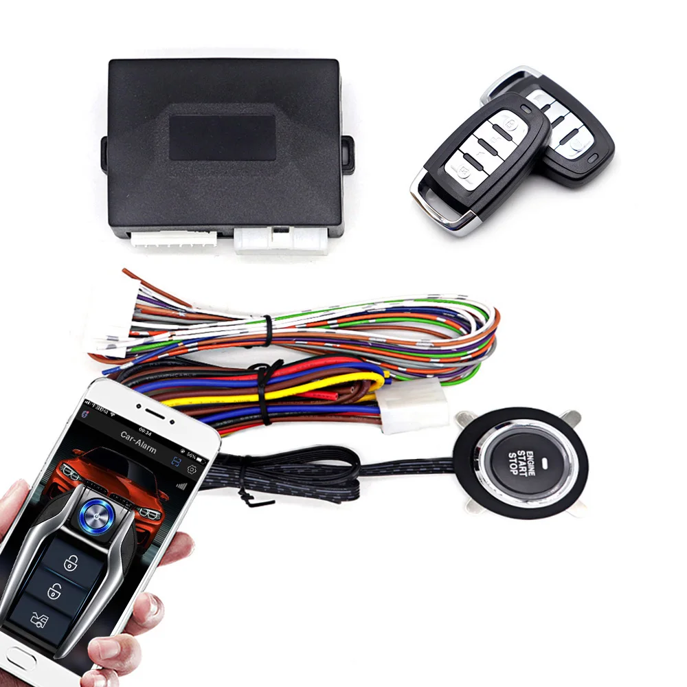 

12V Car Alarm Security Protection,APP Key Remote Control Engine Ignition AutoStart Kit,Universal Keyless Entry Start Stop System