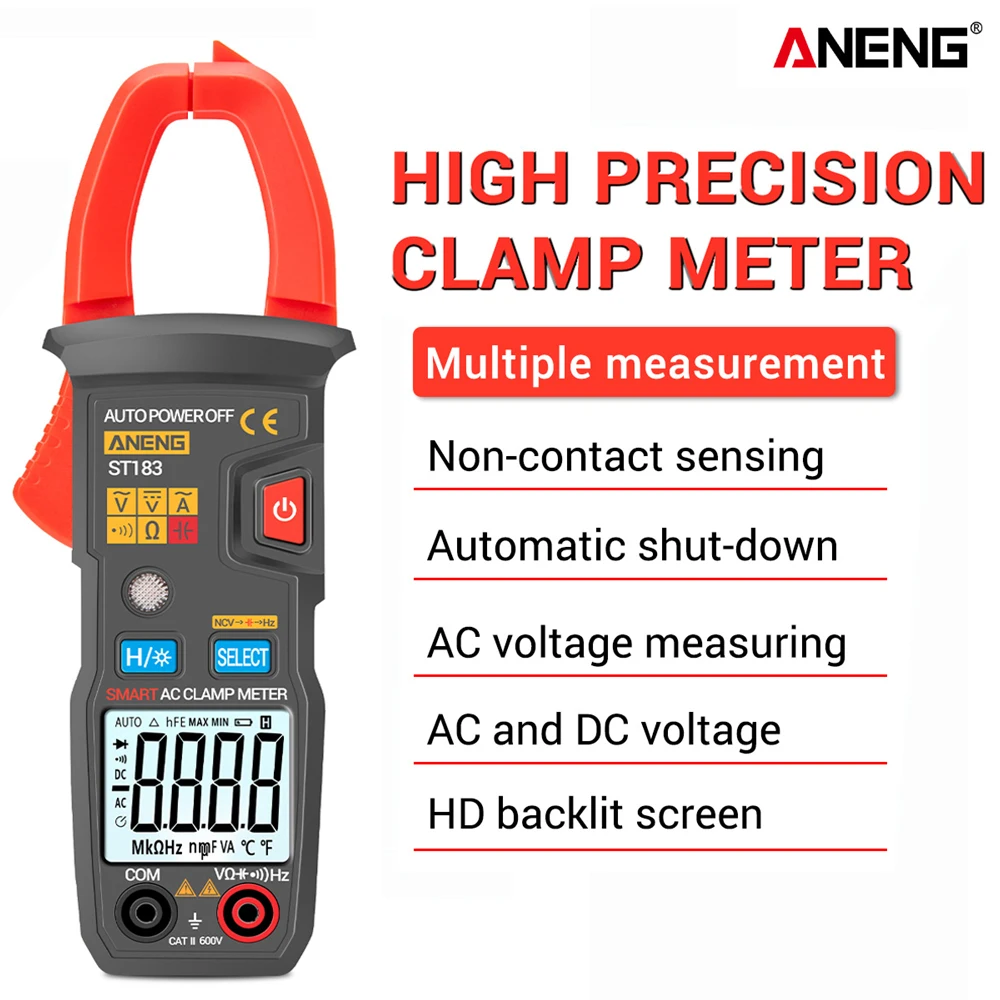 Aneng ST183デジタルクランプメーターac電流6000カウント真の実効値マルチメータdc/ac電圧テスターhzの静電容量ncvオームテスト