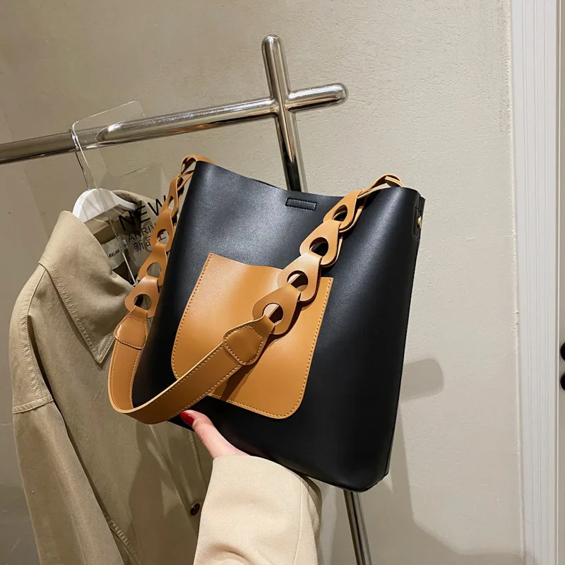 

2022 New Casual PU Leather Tote Bags For Women Contrasting Colors Ladies Crossbody Bags Large Capacity Shoulder Bags Sac A Main