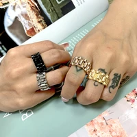 gold black silver color bold wide thick ring for women chunky link chain titanium steel strap finger rings jewelry wholesale