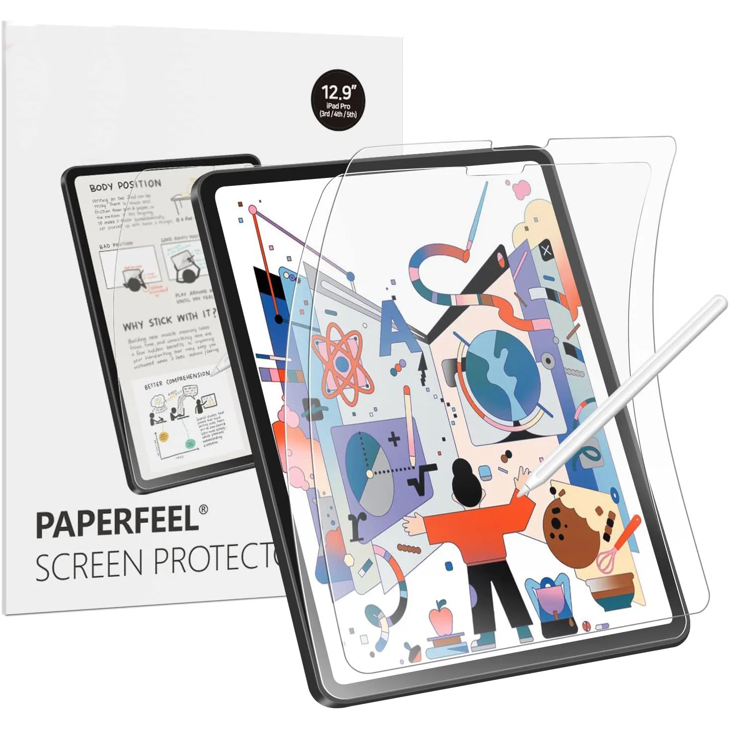 

[В 2 упаковках] Paperfeel Защитная пленка для экрана, совместимая с фотоэлементами (2021, 2020 и 2018 дюйма), Фотоэлементы для рисования с антибликовым п...