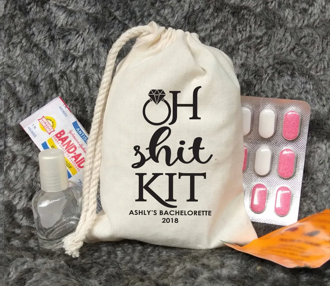 

Bachelorette Party Favor Bags-Oh Shit Kit-Custom Bachelorette Hangover Kits-Customized Recovery Kits-Bach Party Bags-Bach Party