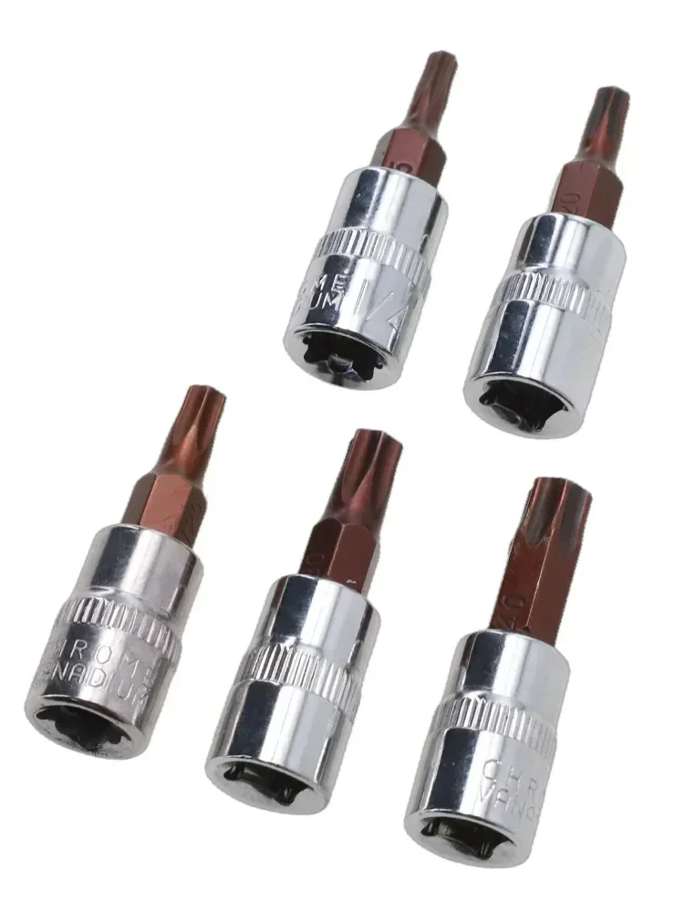 5 sztuk śrubokrętów Torx 1/4 cala z łbem walcowym Narzędzia T15 T20 T25 T30 T40 Adapter nasadowy klucza ręczne