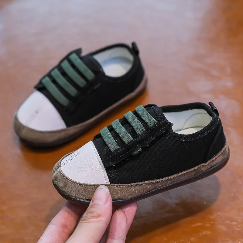 

Vintage Cloth Fabric Kids Canvas Shoes Boys Girls Fall Fashion Fake Split-toe Slip on Canvas Children Soft Sneakers Flat Loafers