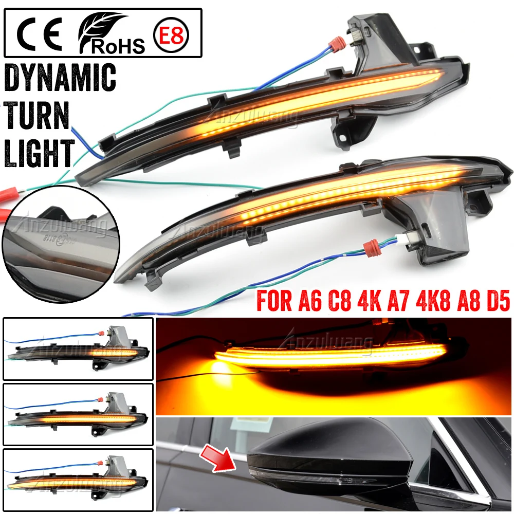 

Светодиодный динамический поворотник для зеркала заднего вида, последовательный индикатор, указатель поворота для Audi A6 C8 4K A7 4K8 A8 D5 2018 2019