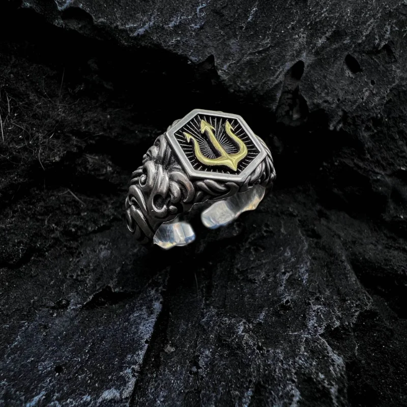 

New Creative Personality Design Poseidon Trident Ring for Men's Fashion Trend Punk Street Accessories Jewelry Gift