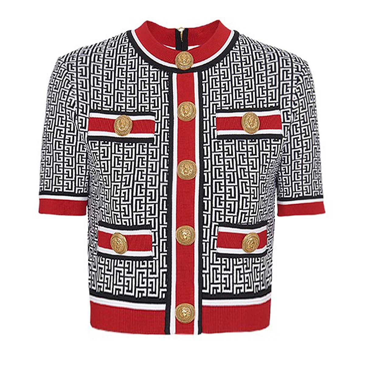 

SML высококачественный модный цветной блок трикотажный тканевый лабиринт с пуговицами короткий рукав молния сзади приталенный Женский пуловер