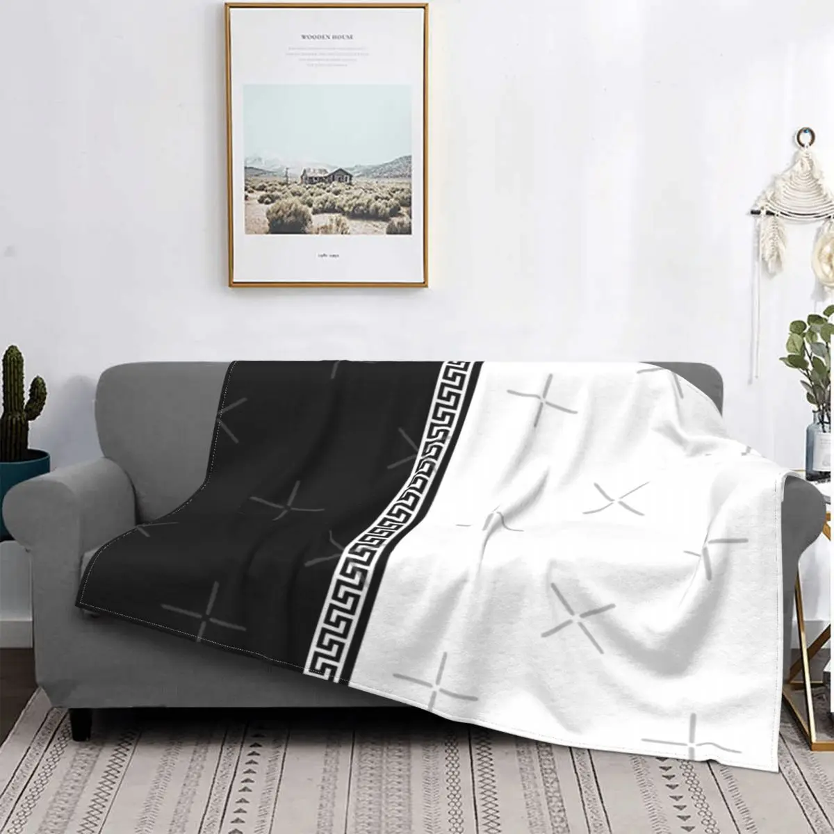 

Manta a cuadros de muselina griega, toalla de playa de lujo, color blanco y negro