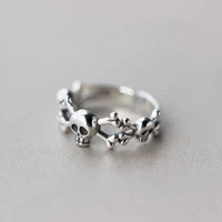 new european and american design retro old narrow face skull ring irregular opening personalized ring