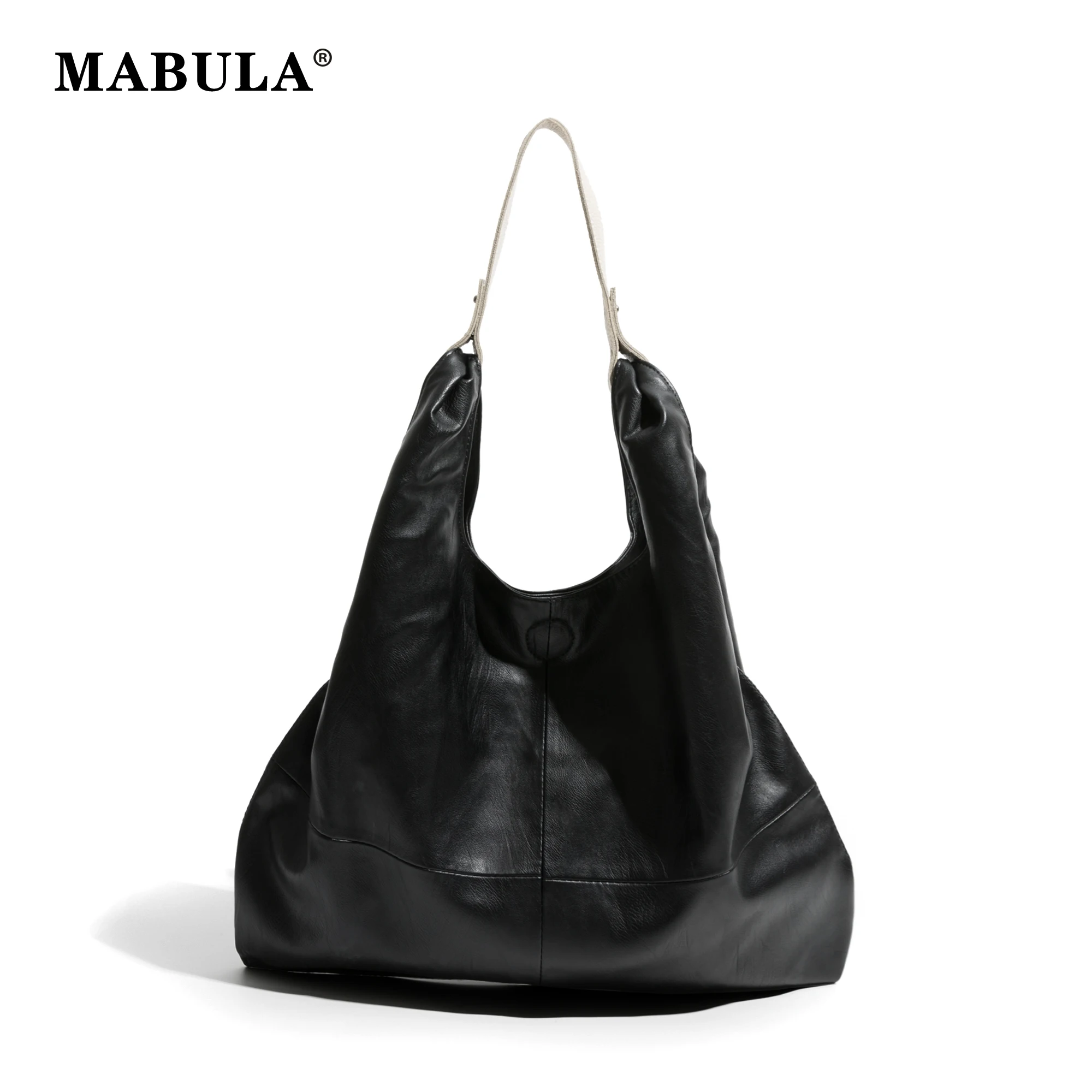 

MABULA 2023 Black Color PU Leather Hobo Bag Fashion Large Capacity Tote Bag For Female Designer Shoulder Purses Lady Top Handle