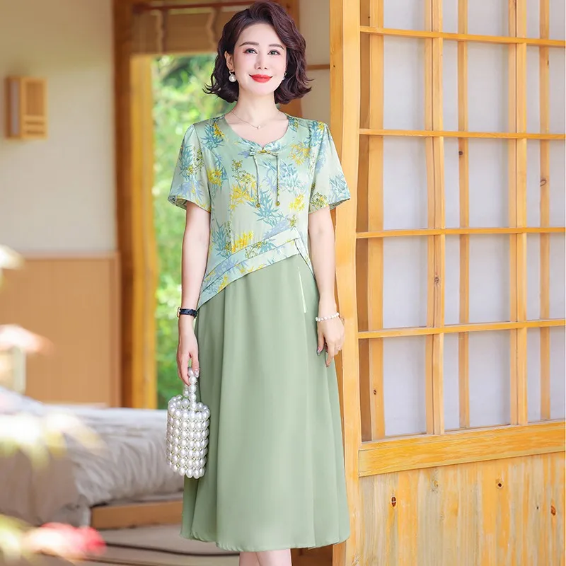 Платье-Ципао из имитации двух частей шифоновое свободное приталенное