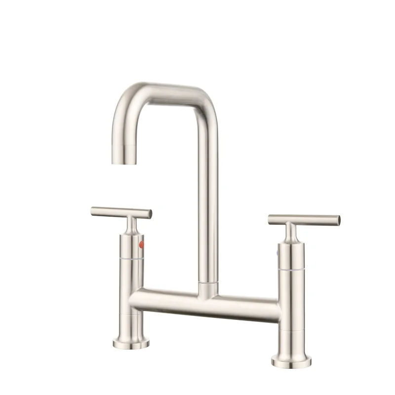 

Ouble Handle Bridge Kitchen Faucet In Stainless Steel Brushed Nickel Stainless Steel [US Stock]