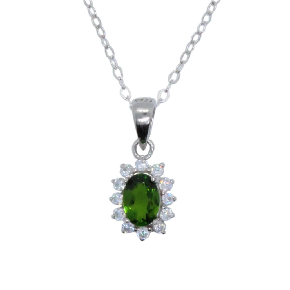 

CoLifeLove Natural Chrome Diopside Necklace Pendant 4mm*6mm 0.4ct Diopside 925 Silver Jewelry Gift for Woman