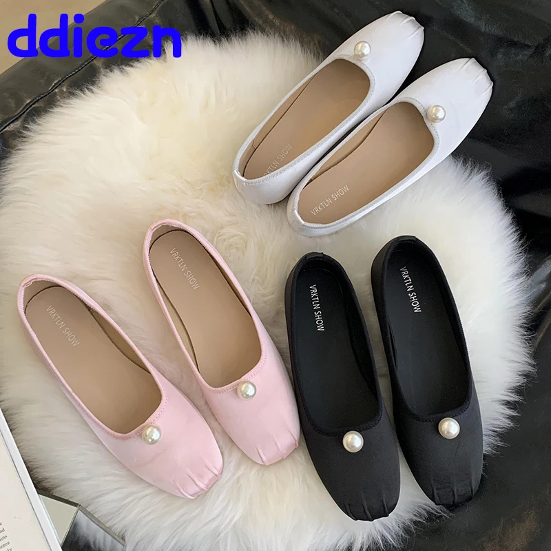 

Сланцы женские с жемчугом, шелковые туфли Лолита, балетки, плоская подошва, роскошные танцевальные туфли, весна-лето