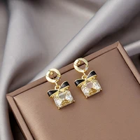 new luxury fashion gold set rhinestone square bow drop earrings for women girl jewelry gifts