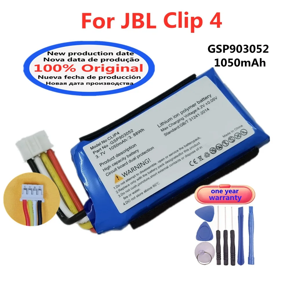 

New 100% Original Player Speaker Battery For JBL Clip 4 Clip4 GSP903052 1050mAh Rechargeable Bluetooth Battery Bateria + Tools