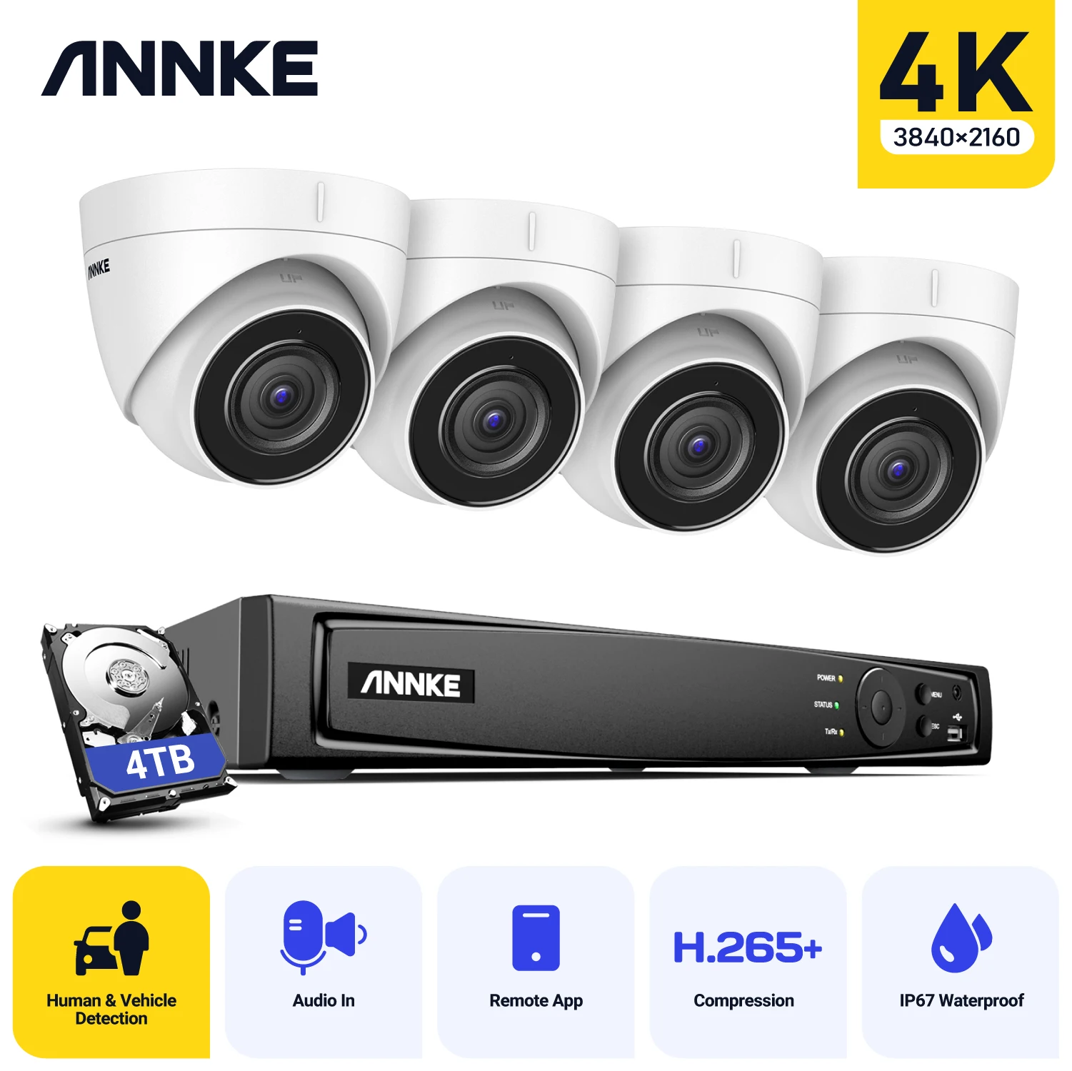 ANNKE 4K Ultra FHD POE уличные видеонблюдение 8 каналов H.265 + Мп сетевой видеорегистратор с 4