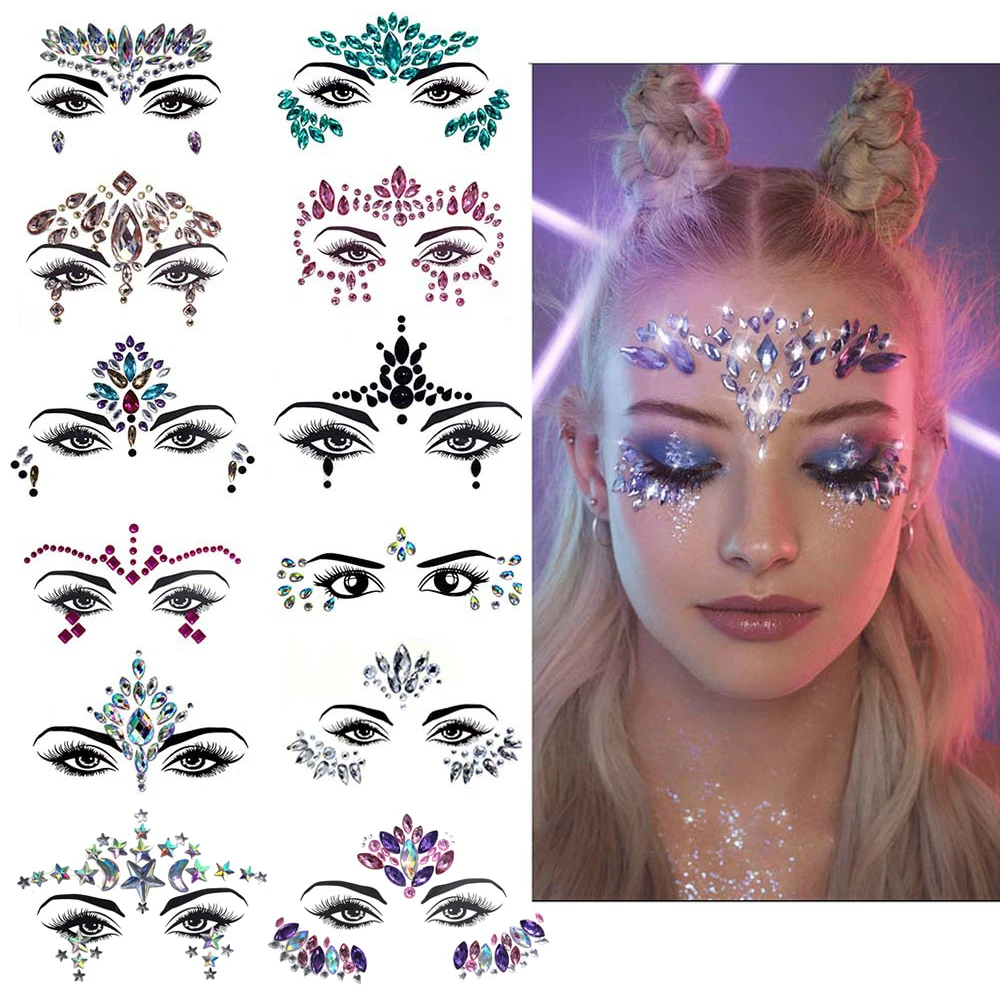 

Shiny Acrylic 3D Crystal Sticker Trendy Masquerade Shiny Face Decoration Temporary Tattoo Sticker Music Festival Drill Sticker