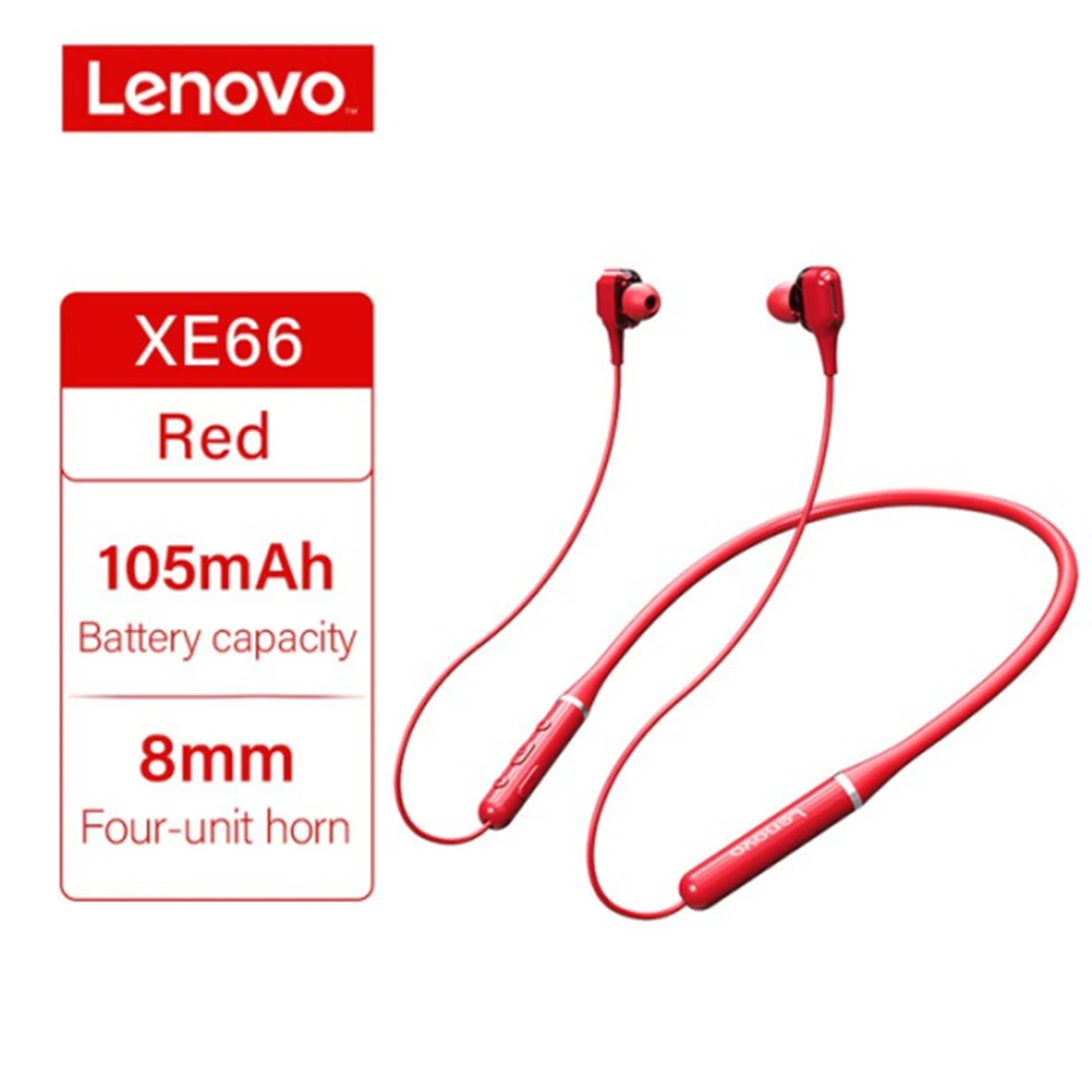 

100% Original Lenovo XE66 Original BluetoothV5.0 Headset Neckband Wireless Sports Headset IPX5 Waterproof With Buttons (Black)