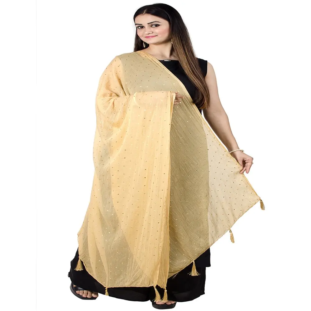 

2023 NEW Women`s Indian Beige Rubber print Chiffon Dupatta Neck Wrap Long Stole Scarf Chunni,Free Size (D191BEI)