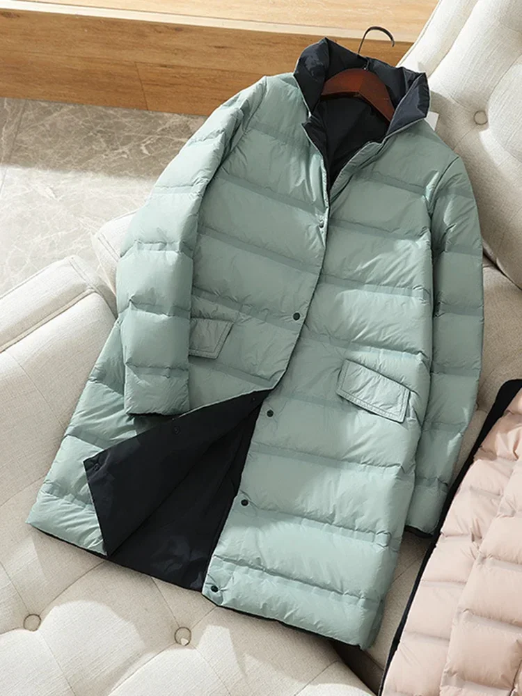 SEDUTMO зимние длинные женские пуховики ультра легкие тонкие модные пальто оверсайз