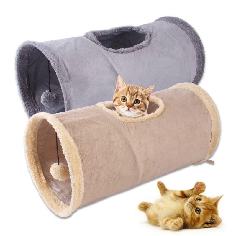 

1pc New Pet products cat toys interactive suede cat tunnel foldable pet toys kitten puppy kennel with ball top tunel para gato