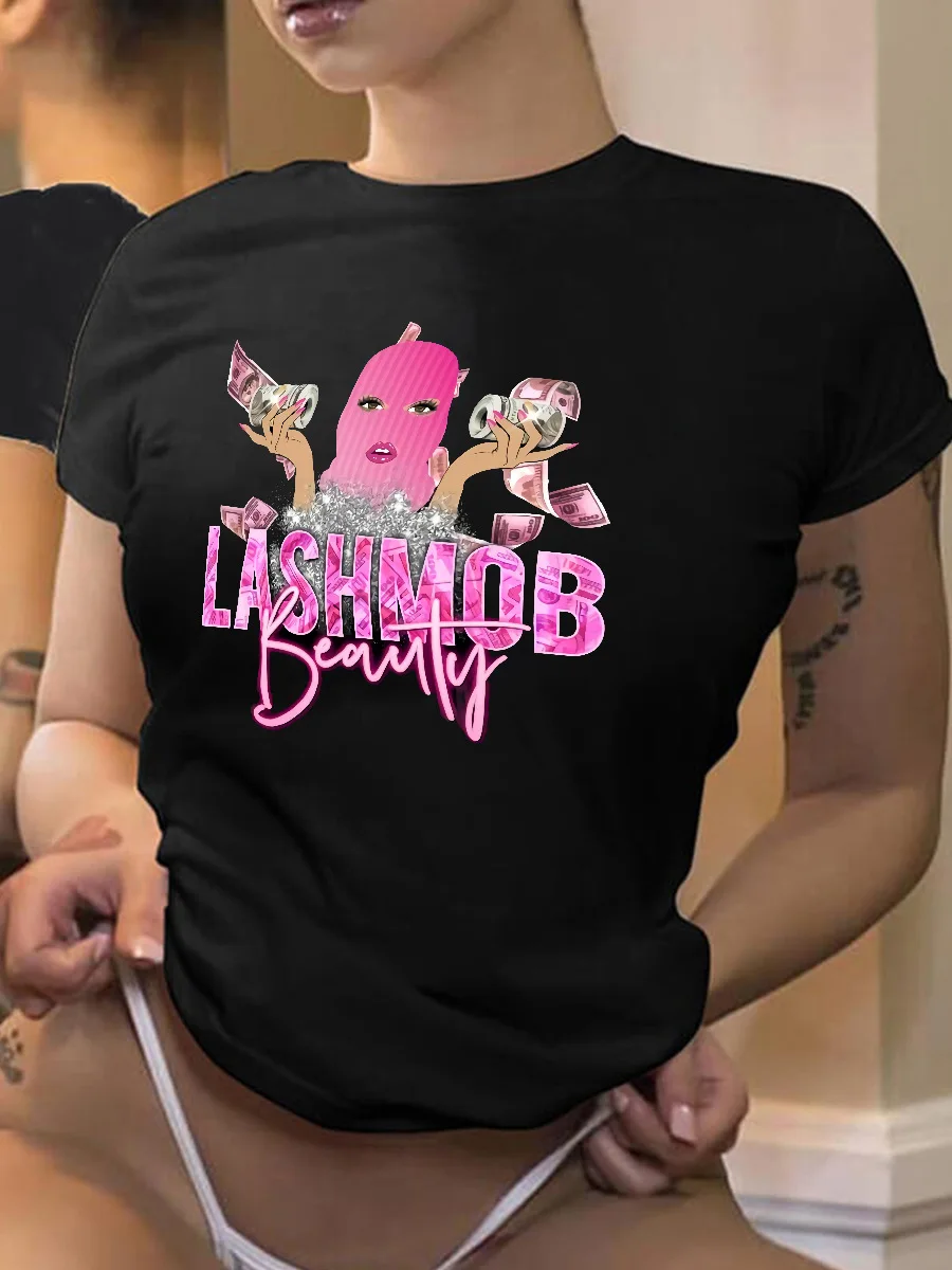 

Summer Fashion Printing Black T-shirt Money $ms Render Unlined Upper Garment Pattern with Short Sleeves Graphic T Shirts