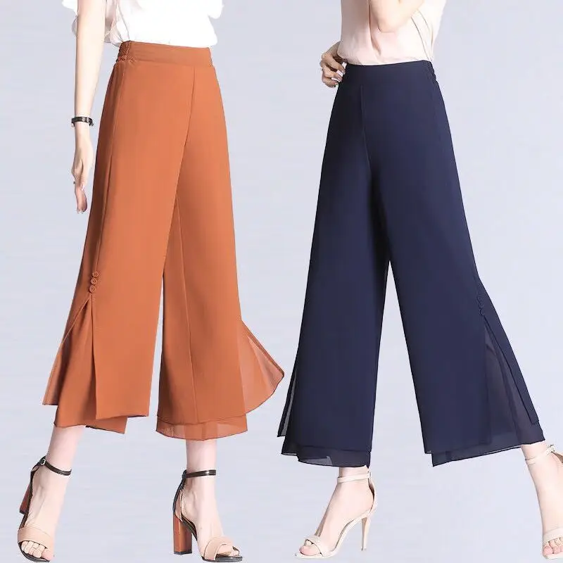 

High Waist Chiffon Wide Leg Pants Women Summer Thin Casual Pantalones Mujer Ropa Korean Style 2022 New Baggy Trousers E85
