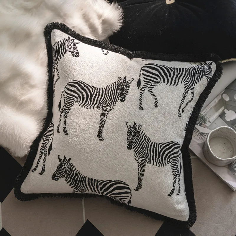 DUNXDECO Zebra Pillow Cover French Luxury Patio Cushion Case