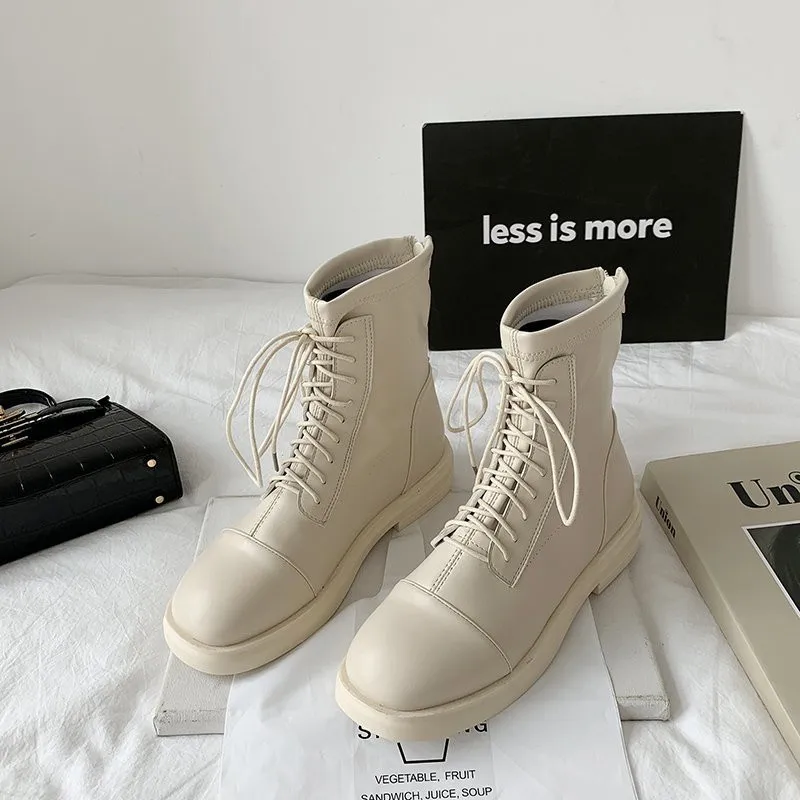 

Женские брендовые ботинки со шнуровкой, летние сапоги на плоской подошве, женские ботинки с круглым носком, Модные ботильоны для верховой е...