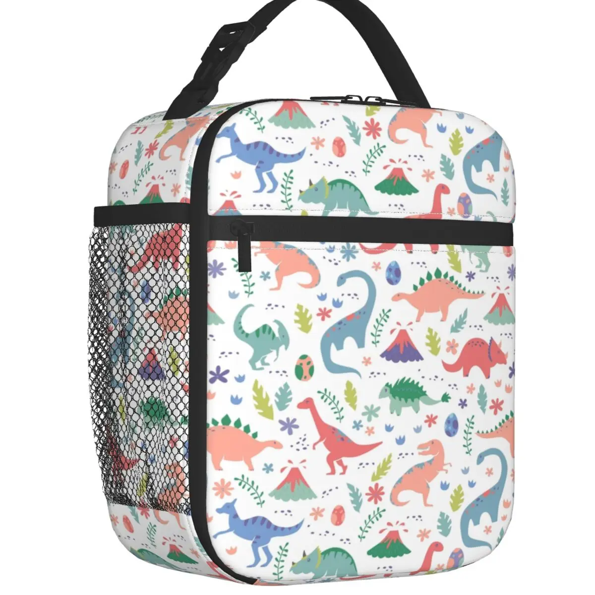 Dinosaur Cartoon Print Insulated Lunch Bag for Women Leakproof Thermal Cooler Bento Box Kids School Children