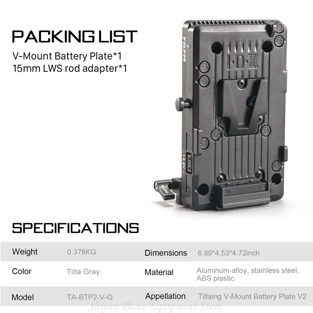 

TILTA TA-BTP2-V V-Mount Battery Plate V2 Power Supply Gray / Black 15mm LWS Rod Adapter for BMPCC 4K 6K Camera Cage Accessories