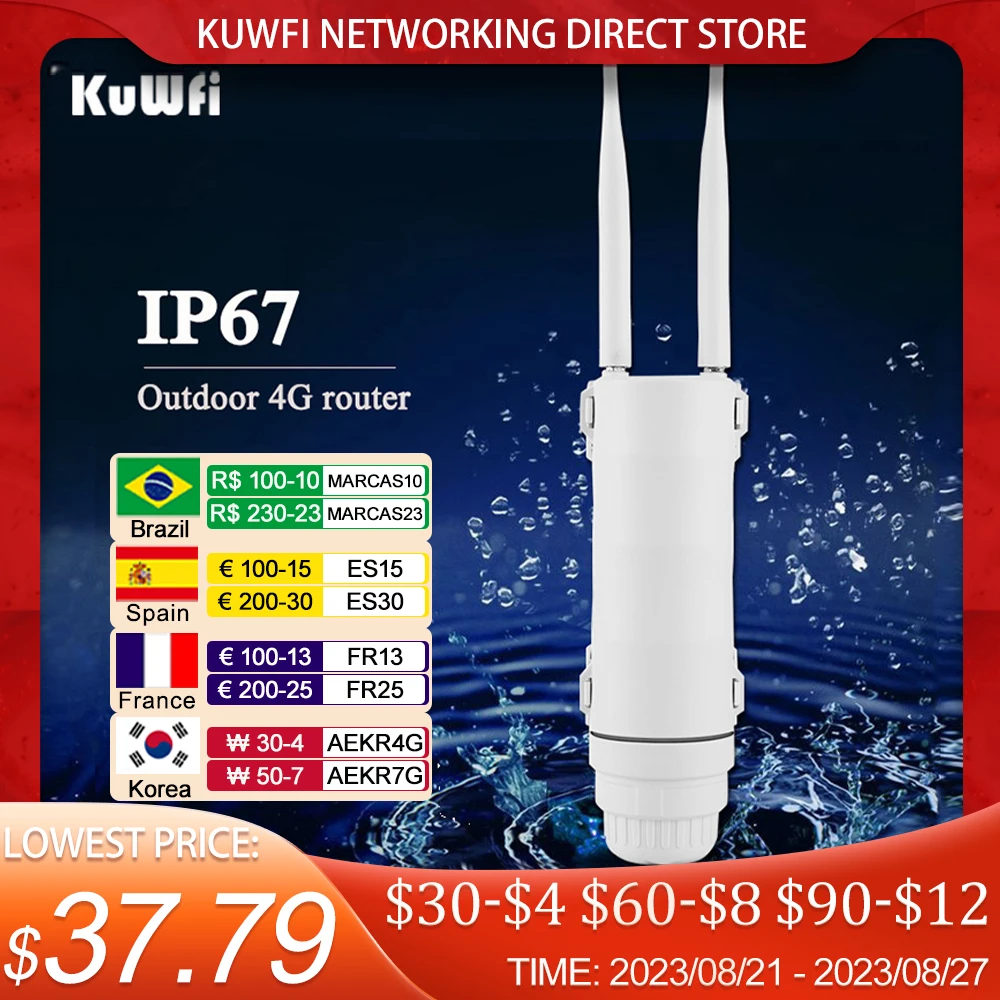 KuWFi Outdoor 4G WIFI Router 150Mbps Wireless AP WIFI Extender Long Range Antenna IP67 Waterproof  WIFI Repeater with SIM Card