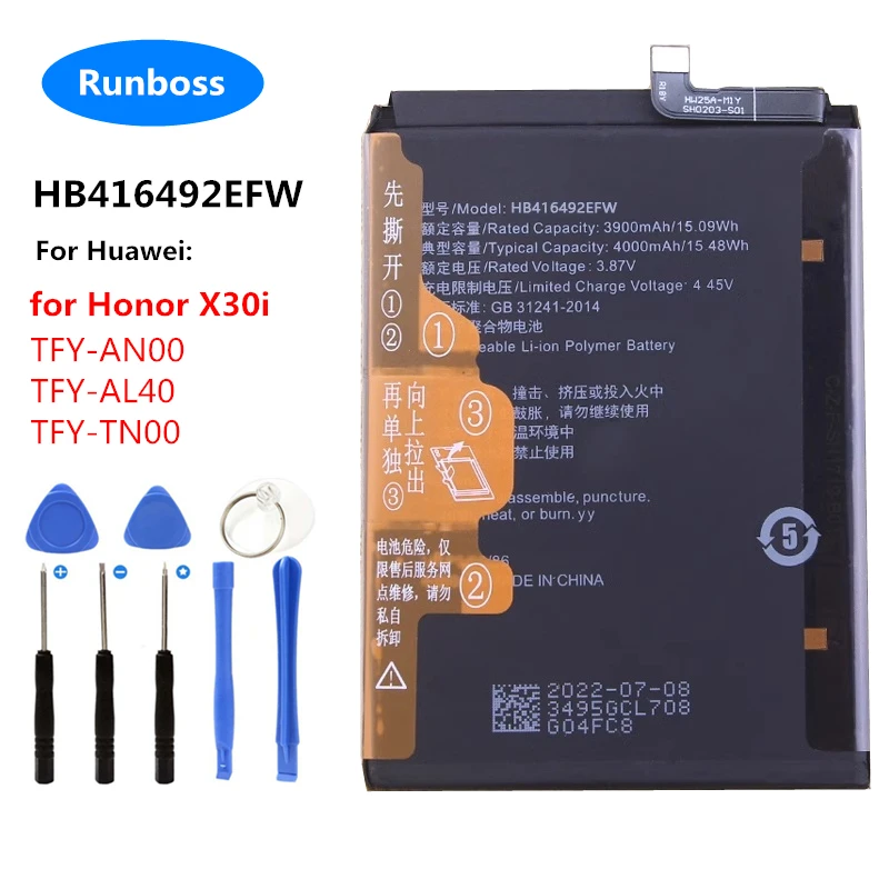 Оригинальный аккумулятор 3,87 в 4000 мА/ч HB416492EFW для Huawei Honor X30i X 30i