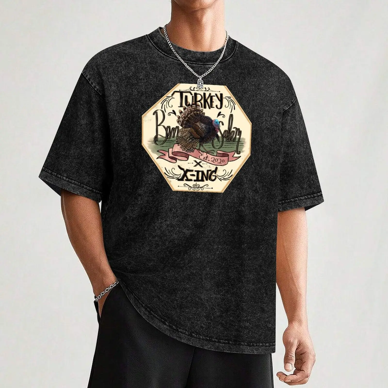 Мужская футболка Ben the Turkey Crossing Bensalem Pennsylvania US Landmark Art Bucks County Memorabilia