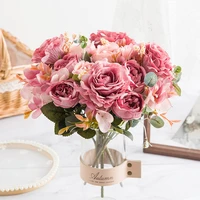 1pcs artificial flowers hydrangea peony hybrid wedding bouquet centerpieces real touch silk flower living roomtable decorations