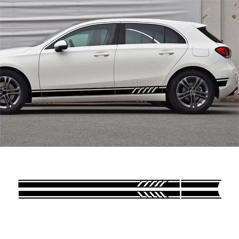 

2PCS Car Door Side Skirt Stripe Stickers Decals Accessories For Mercedes Benz A Class W176 W177 A45 A180 A200 A220 A250 X117 AMG