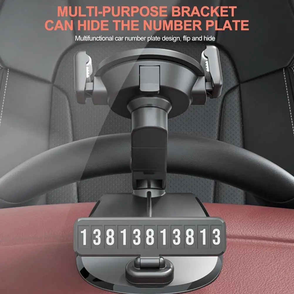 Car Phone Holder Automatic With Double Anti-slip Design 1200 Degree Rotatable With Number Plate Mobile Stand Smartphone