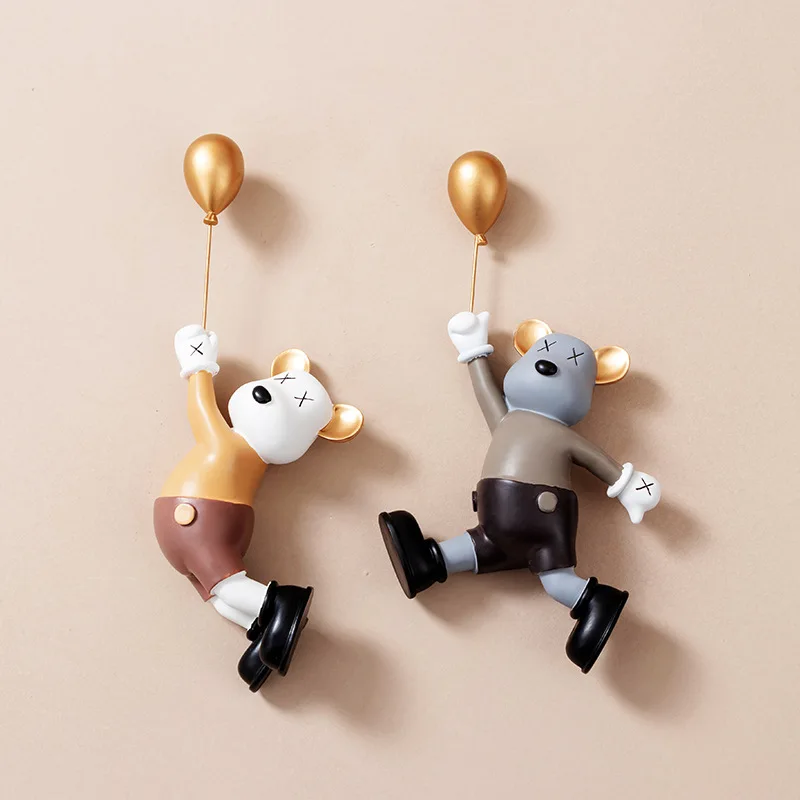 

Белый воздушный шар в скандинавском стиле, медведь, настенные украшения, симпатичная полимерная скульптура в виде животного, фон для детской комнаты, украшение для стены, подарок на день рождения