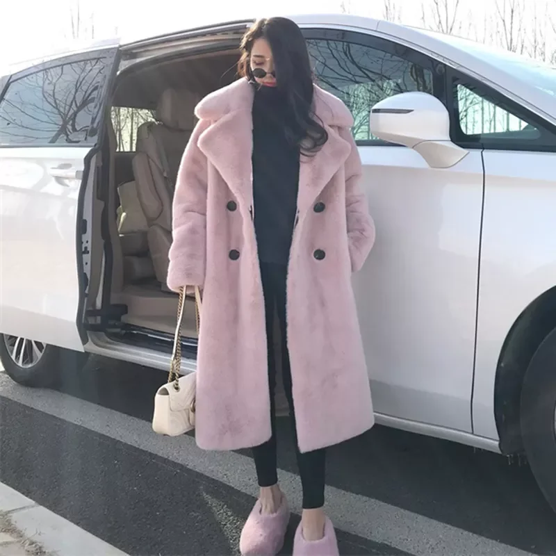 New2022 Winter Warm Fur Coat Female Long Women Faux Rabbit Fur Overcoat  Fluffy Furry Female Mink Fur Jacket