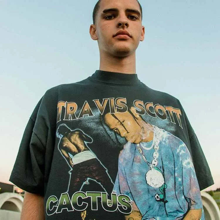 

Travis Scott Portrait Graphic Print T Shirt Hip Hop Rapper Mens Cactus Jack Tees Men Women Fashion Street Tshirt Short Sleeve