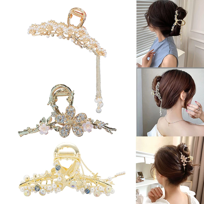 

Butterfly Pearl Hair Clip Geometric Metal Hair Claw Gold Hollow Hairpin Jewelry Hair Accessories For Women Girl Hair Crab 2023