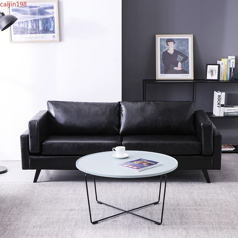 

Loveseat SOFA Nordic black leather art office leisure sofa small living room double three people sofa