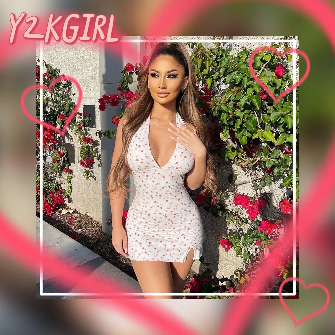 

Платье Y2KGIRL женское с цветочным принтом, белое элегантное мини-платье с глубоким V-образным вырезом, без рукавов, с открытой спиной, праздвеч...