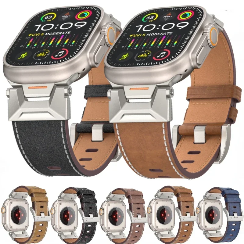 Фото Роскошный ремешок из натуральной кожи для Apple Watch Ultra 3/2 49 мм S11-10 46 мм браслет iWatch 9 8 7 6 5 SE3 45 мм 44 мм Correa №1
