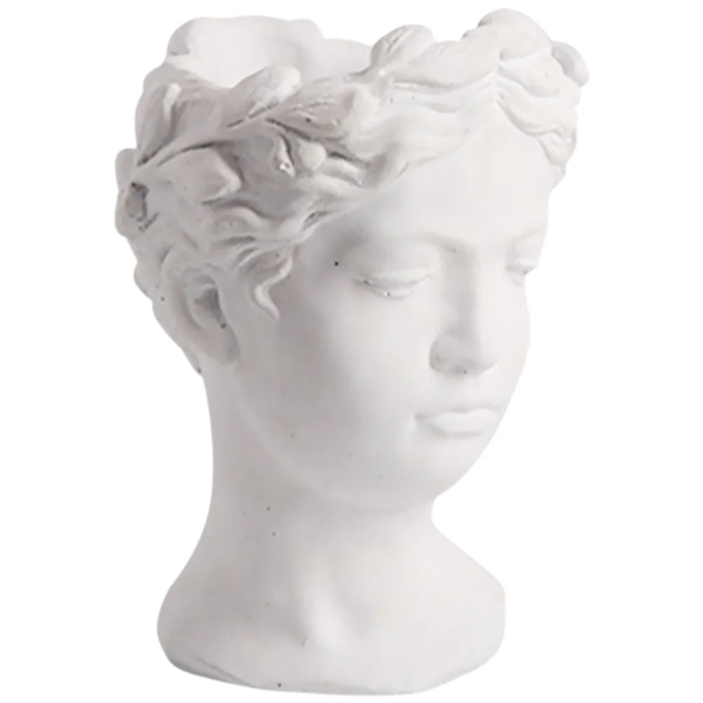 

Flower Decorations Flowerpot Desktop Vase Resin Sculpture Human Head Shaped Statue White Succulent Planter Office