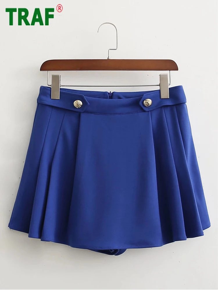 

Юбка-мини на пуговицах, с завышенной талией, голубая