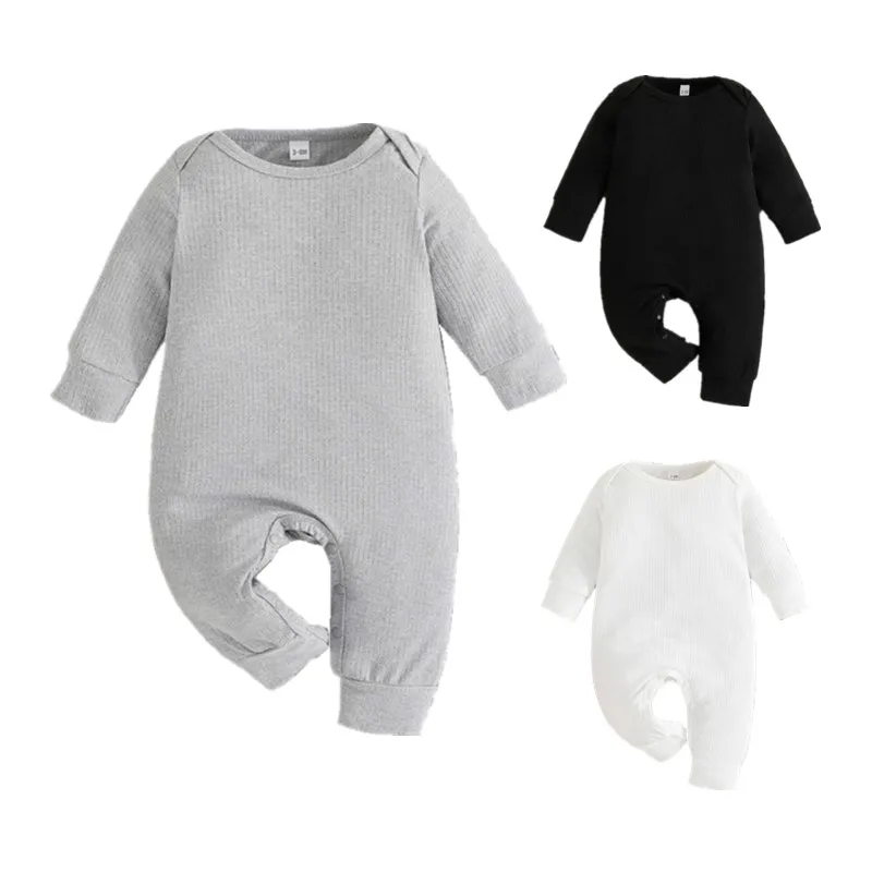 

3 шт., детский однотонный комбинезон с длинным рукавом