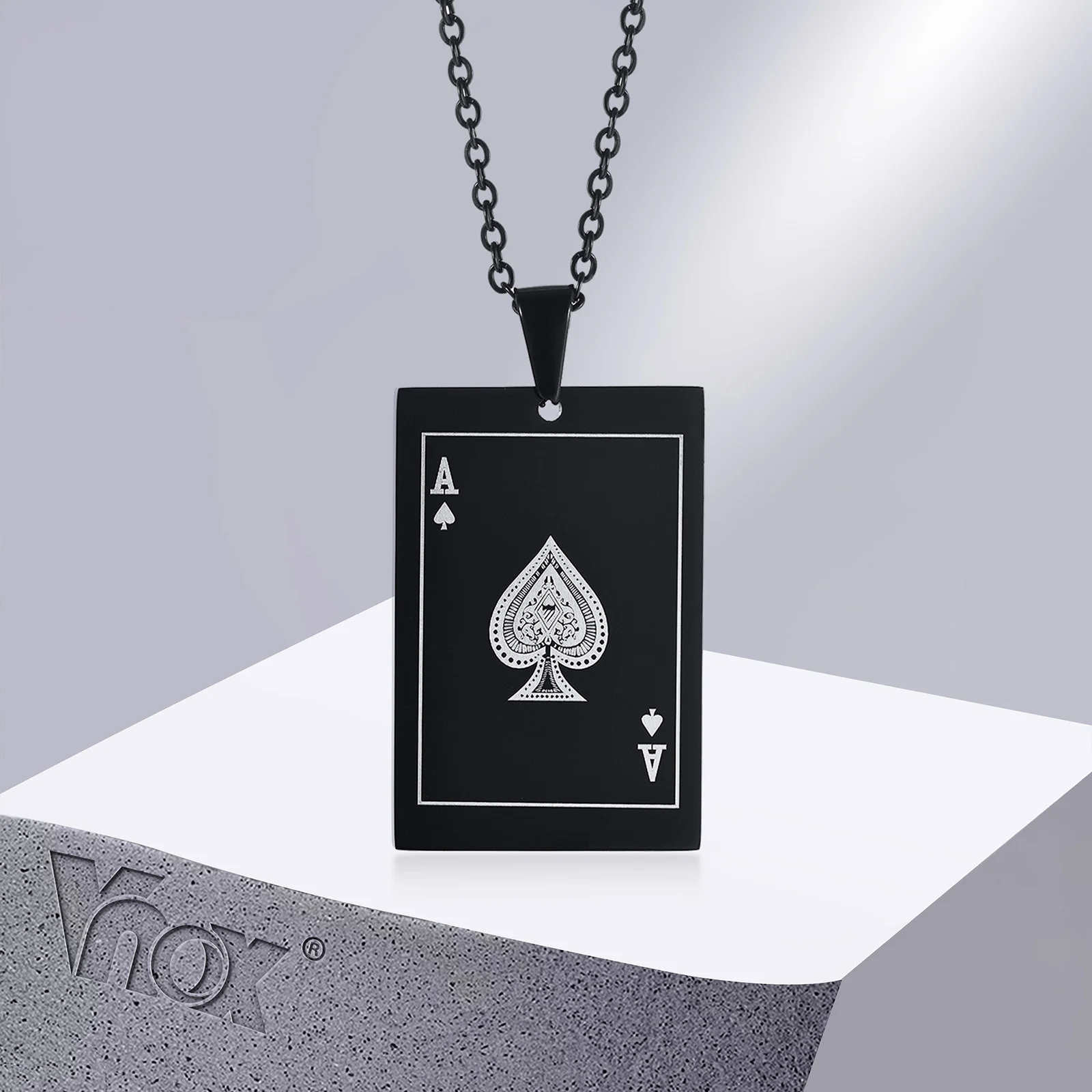 

Lucky Spades Ace Men's Necklace Jewelry Stainless Steel Poker Pendant, Rock Punk Casino Good Luck Collar accessories
